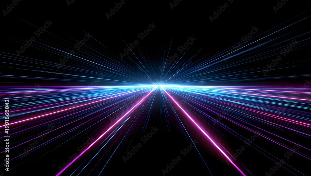 Fototapeta premium Abstract tunnel with speed light effect, futuristic digital background with glowing neon lines, fast moving through space, data transfer in the digital world.