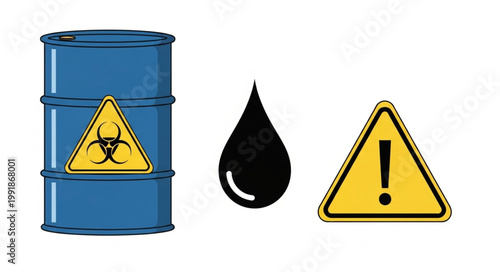 Hazardous Material Barrel and Warning Signs.