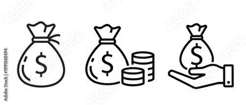 Money bags and coins a financial illustration in black and white