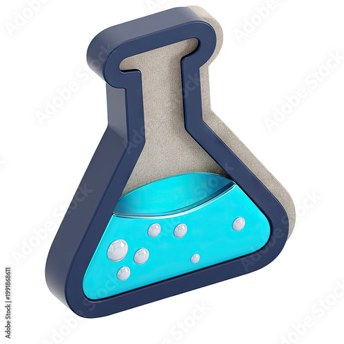 3D Render of a Chemistry Flask with Blue Liquid and Bubbles