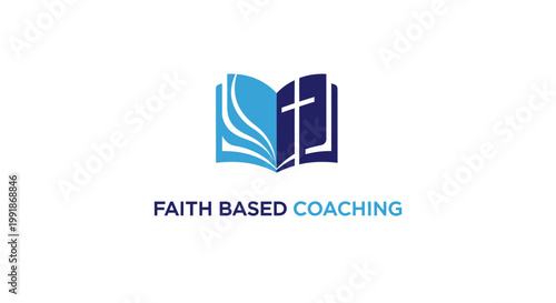 Faith-Based Coaching Logo Depicting Open Book and Cross Symbol.
