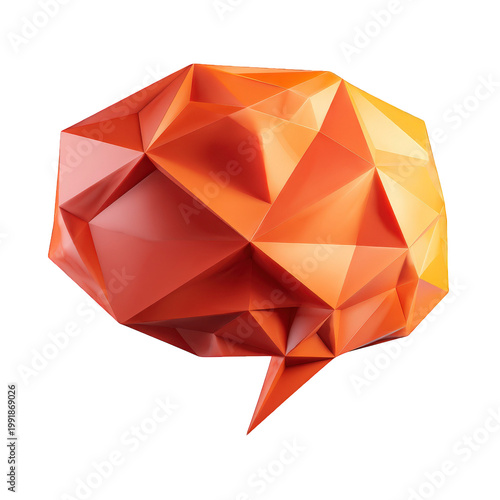 3d origami brain made of geometric paper triangles isolated on transparent background