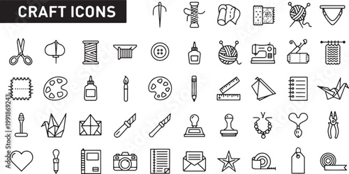 Black and white craft icons set.