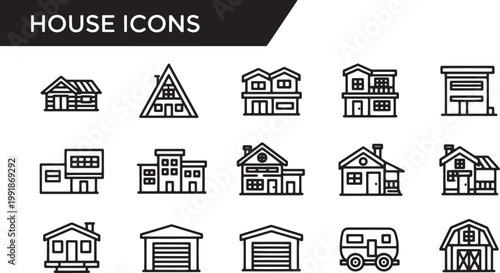 Black and white house icons set.