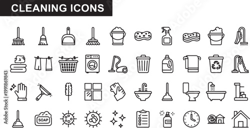 Cleaning tools and supplies icons.