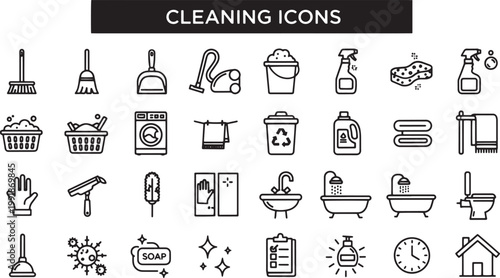 Cleaning icons and household objects.