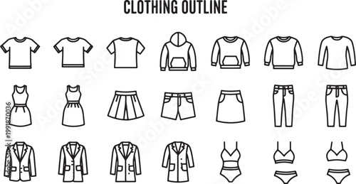 Collection of clothing line icons.