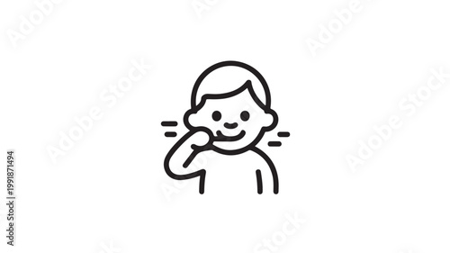 Smiling Child Touching Face On White Background For Emotional Concepts