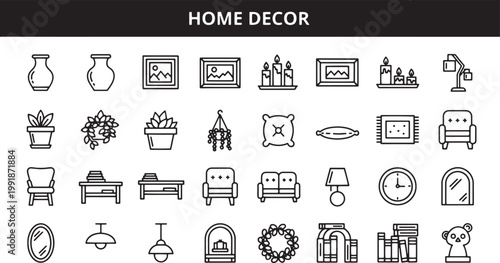 Home Decor Line Icons Set.