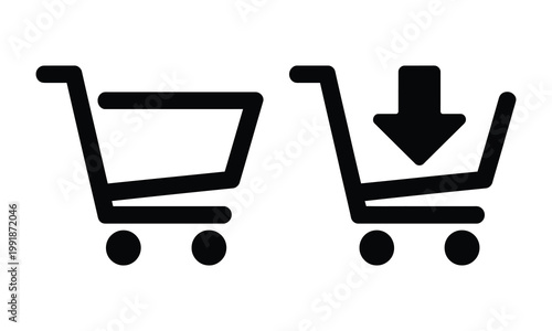 Shopping cart icon set, collection of ecommerce basket and cart symbols representing online shopping, checkout, retail, and purchase concepts, vector illustration