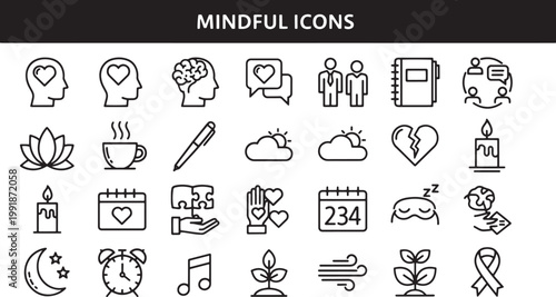 Mindfulness icons for mental wellness.