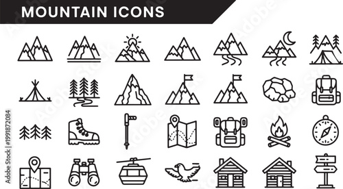 Mountain icons and symbols collection.