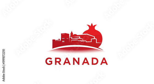 Granada Spain Cityscape Logo with Pomegranate Symbol in Red Color.
