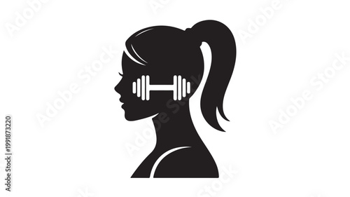 Black Silhouette Of Woman With Dumbbell For Fitness And Exercise Concepts Isolated On White