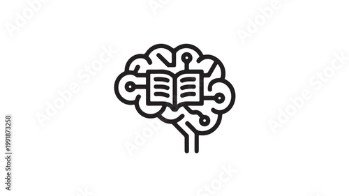 Brain With Open Book Icon For Education And Learning Concepts Isolated On White