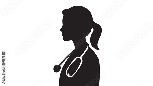 Female Doctor Silhouette Wearing Stethoscope Isolated on White For Medical Healthcare Concepts