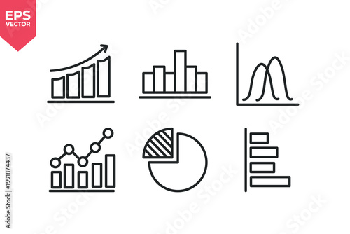 Set of line icons related to chart, diagram, arrows, big data, dashboard, bar graph, stock market exchange, info graphic. Editable stroke. Vector illustration