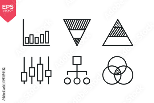 Set of line icons related to chart, diagram, arrows, big data, dashboard, bar graph, stock market exchange, info graphic. Editable stroke. Vector illustration