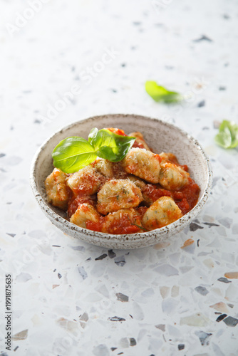 Homemade gnocchi with tomato sauce