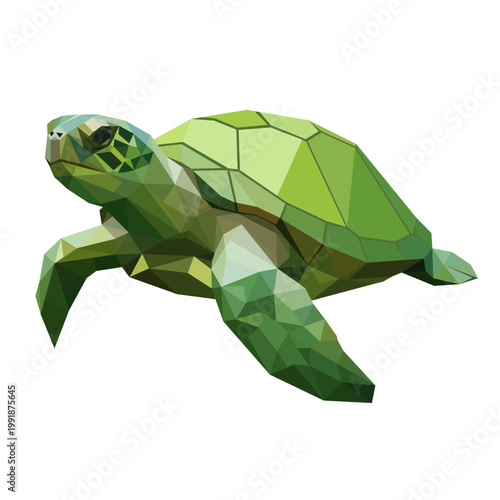 Low Poly Sea Turtle Vector Illustration – Geometric Marine Animal, Polygon Turtle Design