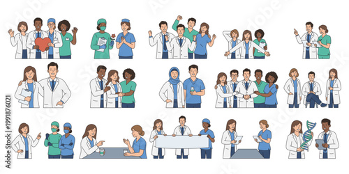 Diverse Medical Professional Team Set
