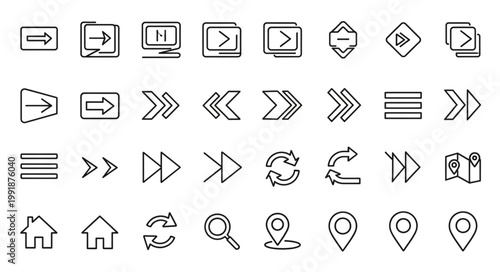 Collection of Outline Icons for Navigation and User Interface Elements.