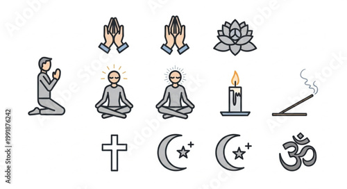 Collection of religious symbols and meditation icons.
