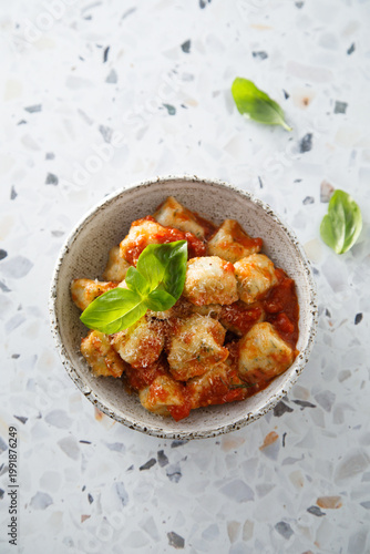 Homemade gnocchi with tomato sauce