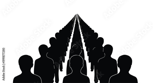 silhouette of people crowd getting smaller in distance