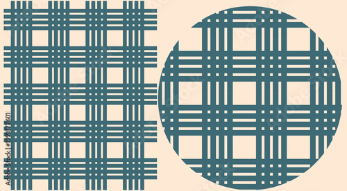 Vintage blue plaid pattern vector, geometric checkered line art on beige background, classic tartan textile design for fabric and wallpaper