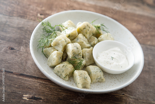 Gnocchi with herbs and sour cream
