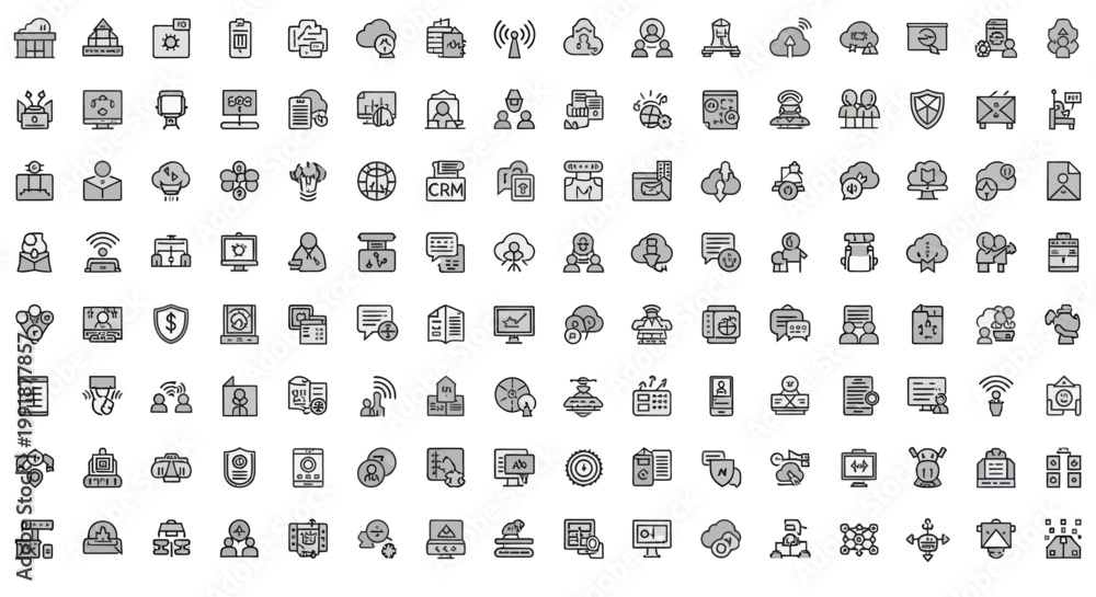 Fototapeta premium Comprehensive collection of security and protection line icons for digital and print media.