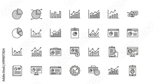 Comprehensive Collection of Hand-Drawn Business and Data Analysis Chart Icons.