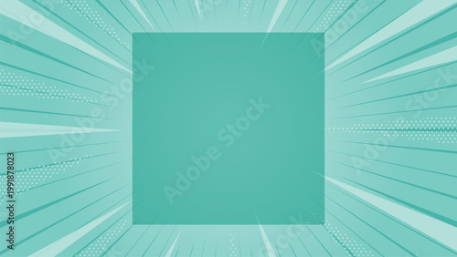 Mint Green Sunburst Background with Square Frame Copy Space, ミントグリーン 放射線 背景