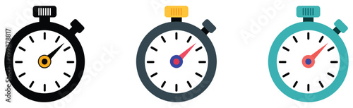 Stopwatch icon, timing symbol representing speed, duration measurement, sports timing, and performance tracking, vector illustration