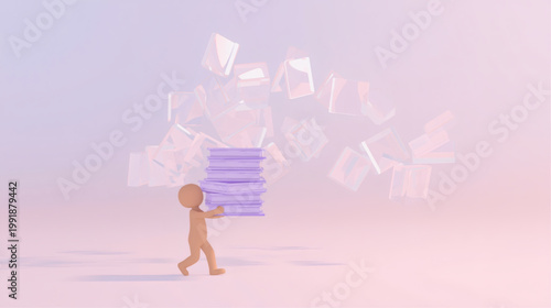 AI-Generated illustration of a person carrying a stack of books while others fade into the background, symbolizing invisible work, unnoticed effort, knowledge burden, and silent contribution