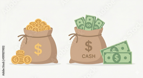 Ikon Keuangan Minimalis dengan Koin dan Uang Kertas