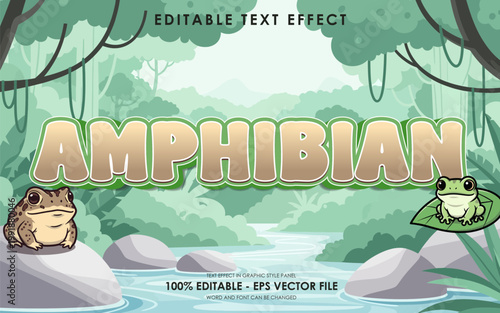 Amphibian Text Effect with Frogs in a Lush Green Jungle River Scene.