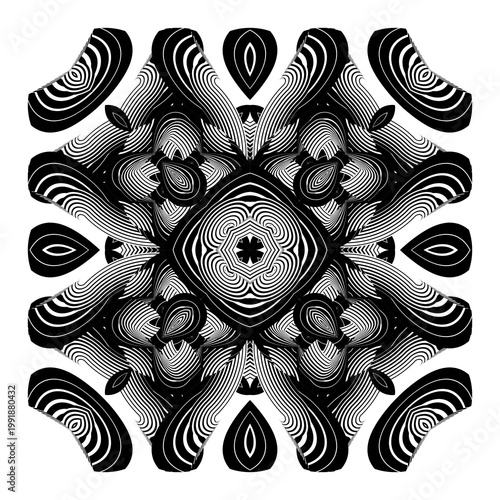 op art creative geometric pattern, ornament, modern abstract black and white background, fashion print, original decoration