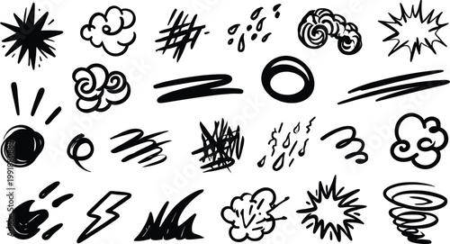 Collection of various weather and atmospheric phenomenon symbols in simple line art style