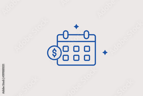 Calendar with dollar coin line icon for scheduled payments and financial deadline tracking. Organized Vector Illustration for bill reminder apps and monthly budget planning blogs.