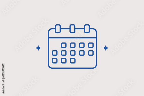 Monthly calendar grid line icon for long-term financial scheduling and fiscal year tracking. Structured Vector Illustration for accounting period reports and tax season preparation guides.