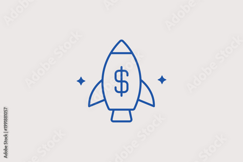 Rocket with dollar sign line icon for rapid financial growth and startup investment success. Dynamic Vector Illustration for venture capital pitch decks and stock market boom reports.