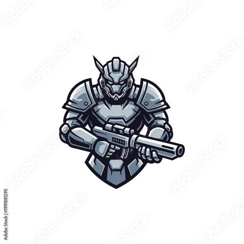 Gray robotic character with gun.