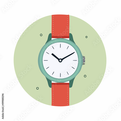 Flat Design Wristwatch with Red Strap