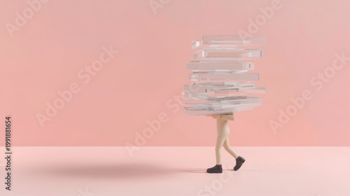 AI-Generated illustration of a person carrying a stack of books while others fade into the background, symbolizing invisible work, unnoticed effort, knowledge burden, and silent contribution