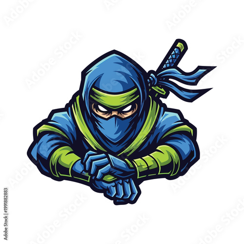 Cartoon ninja character in blue costume.