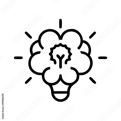 Abstract brain lightbulb icon with a tree-like filament representing organic growth of ideas.