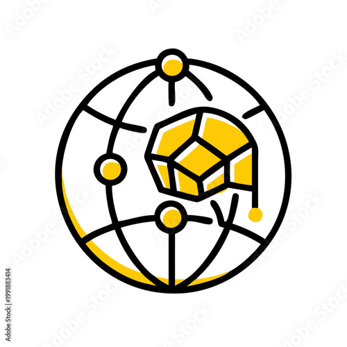 International online education concept with graduation cap over global network connections.