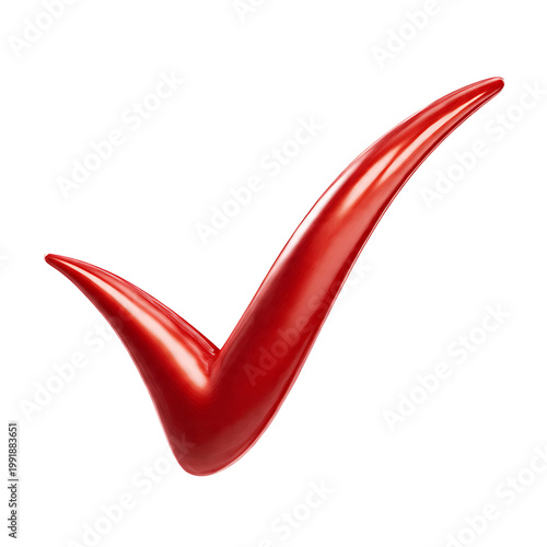 A vibrant, polished red checkmark. It's an image of a red check mark symbol, representing choice, decision, validation, and confirmation. PNG Transparent Background